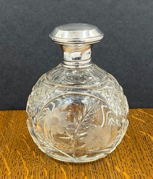 English sterling silver & cut glass scent bottle Birmingham 1923