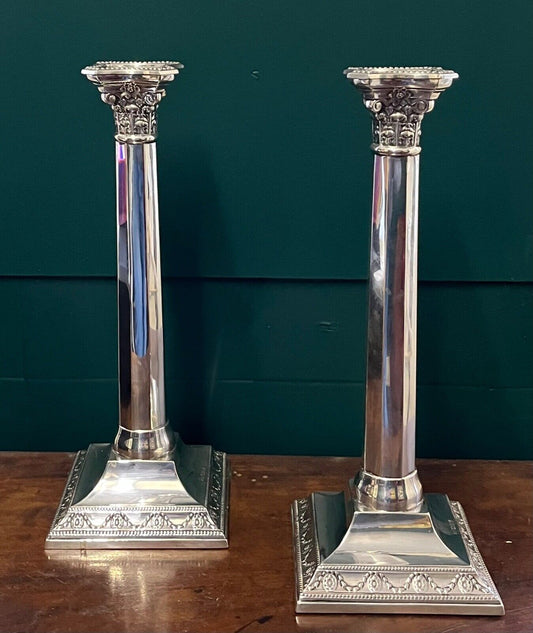 A large pair of Sterling silver Column Candlesticks London 1944 34.5cm 13.5 inch