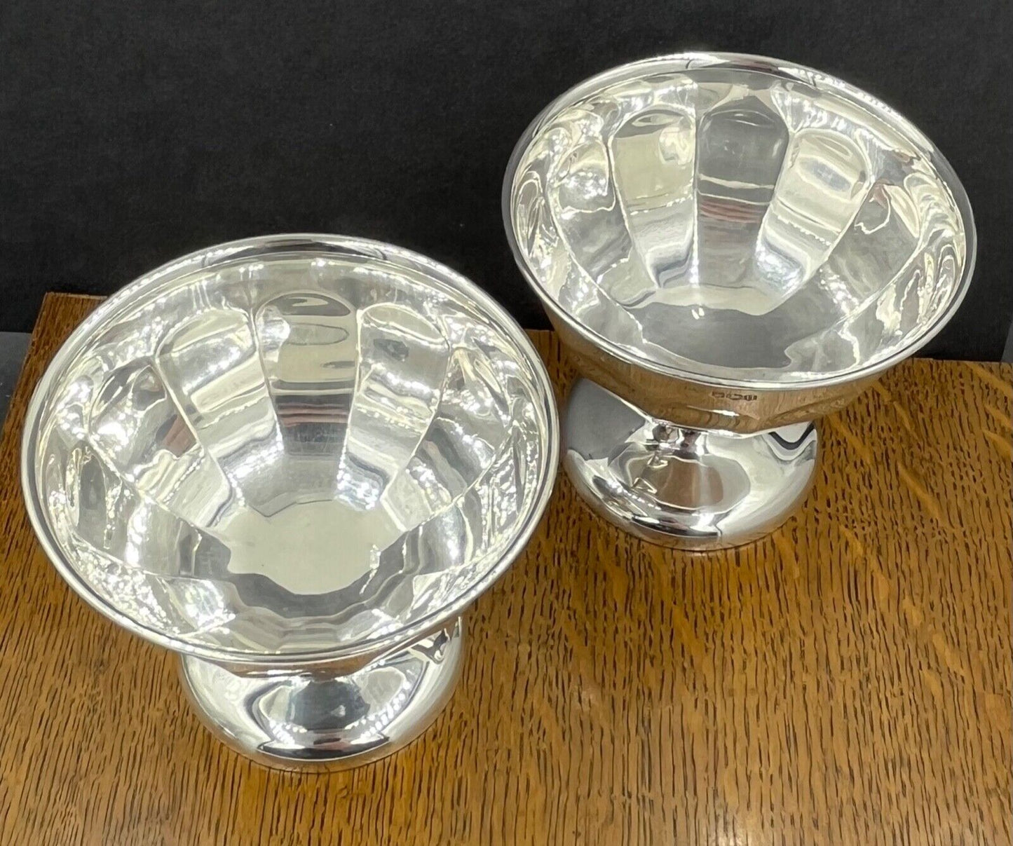 A good quality pair of heavy silver ice cream - sundae dishes Sheffield 1936