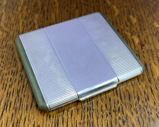 Art deco sterling silver & leather silver box / condom case London 1934